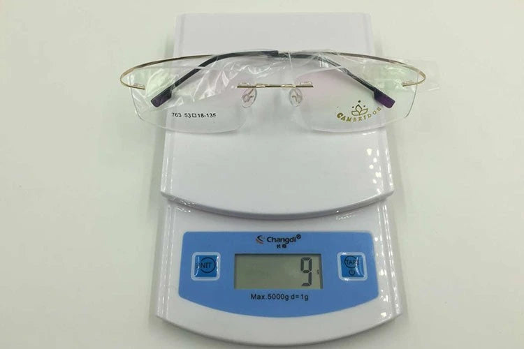 Unisex Eyeglasses Memory Titanium Alloy Rimless Frame Flexible 763 - Size Chart