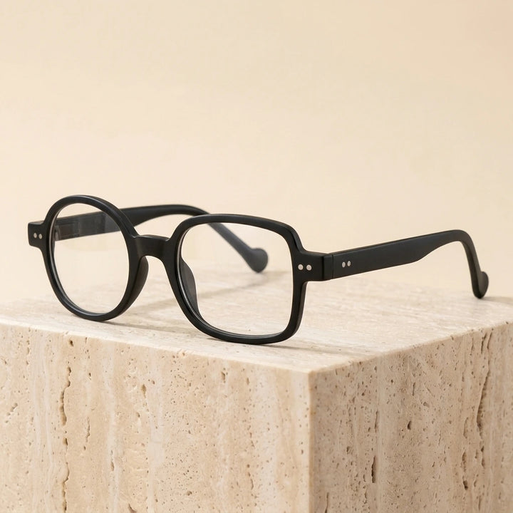 Cubojue T22007 Asymmetric One Round One Square Eyeglasses - Matte Black