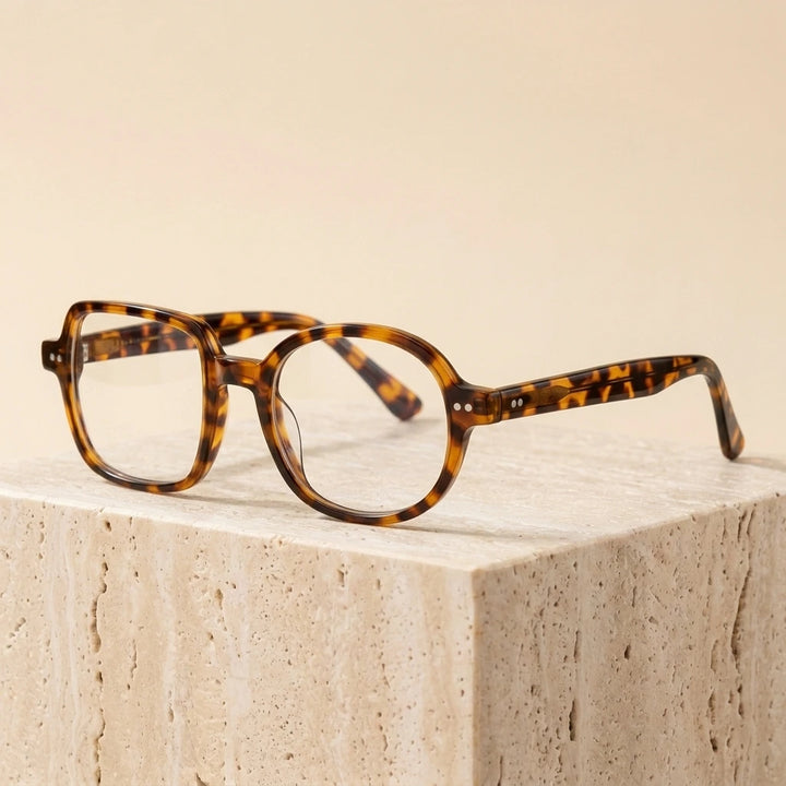 Cubojue T22007 Asymmetric One Round One Square Eyeglasses - Leopard