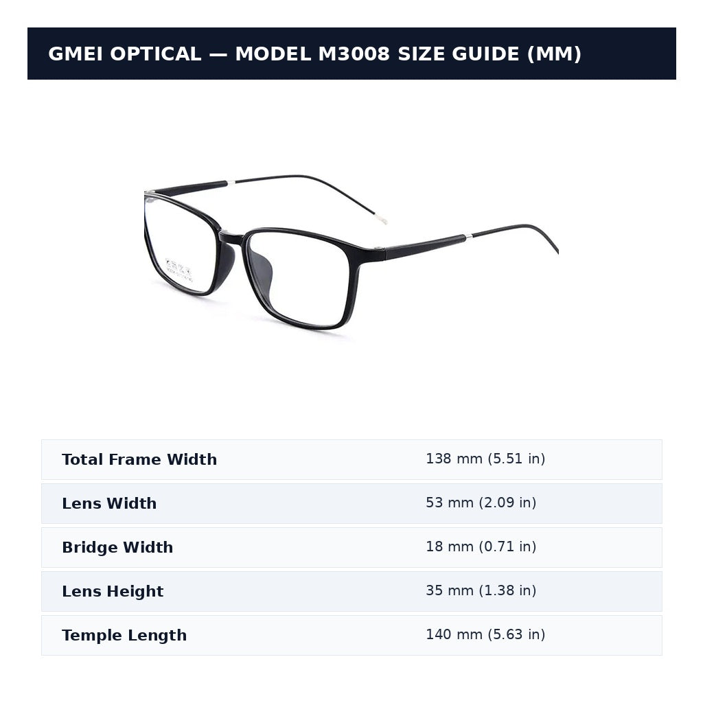 Gmei Optical M3008 Eyeglasses — Frame Dimensions and Sizing Chart