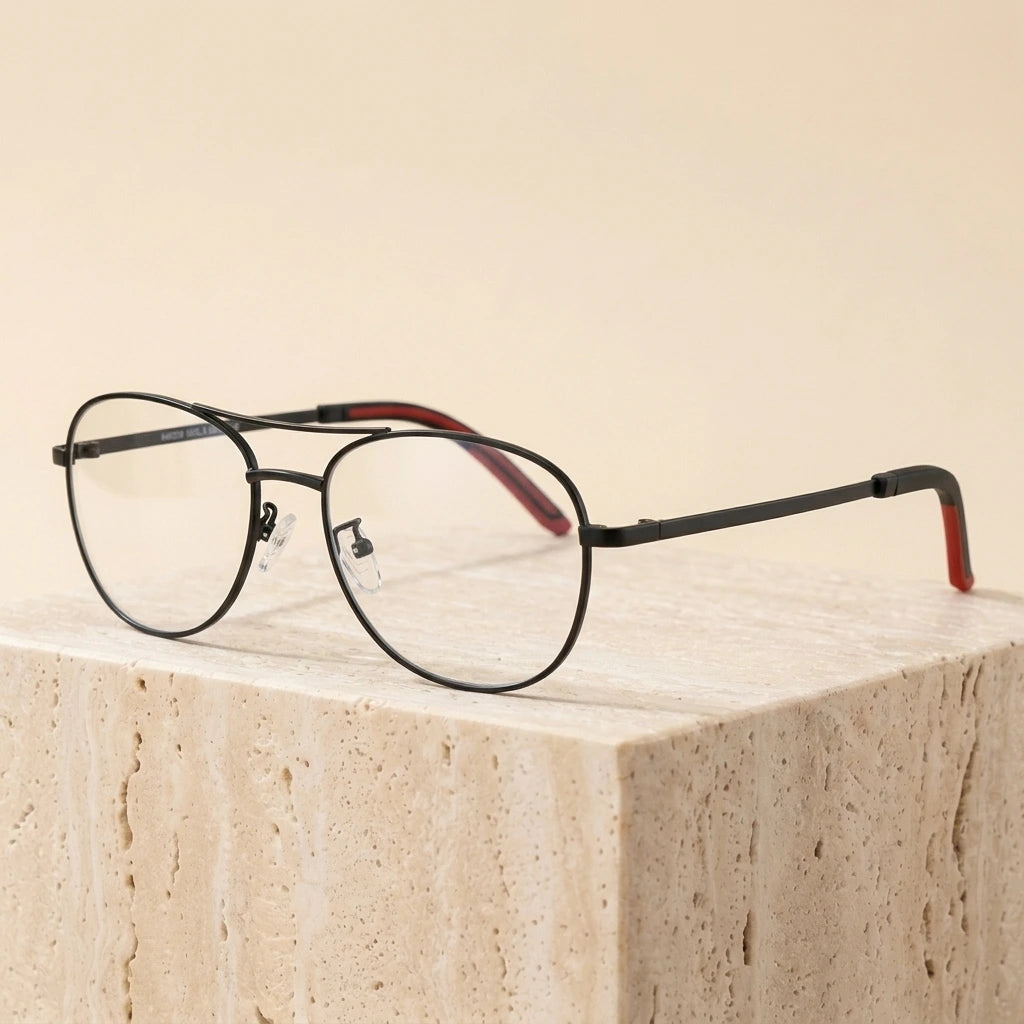 Bclear KW0009 Unisex Double-Bridge Alloy Aviator Eyeglasses - Black