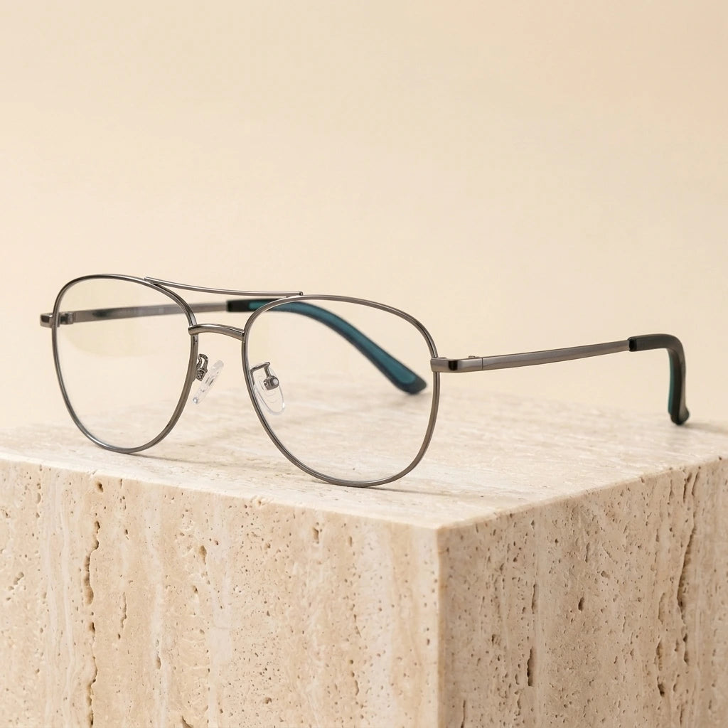 Bclear KW0009 Unisex Double-Bridge Alloy Aviator Eyeglasses - Gun Gray