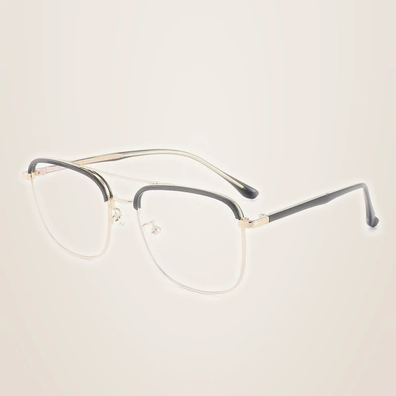 Unisex Full Rim Double Bridge TR90 Alloy Frame Eyeglasses Cl20370 - Black gold