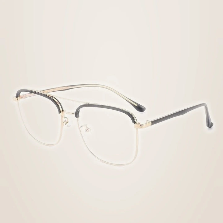 Unisex Full Rim Double Bridge TR90 Alloy Frame Eyeglasses Cl20370 - Black gold