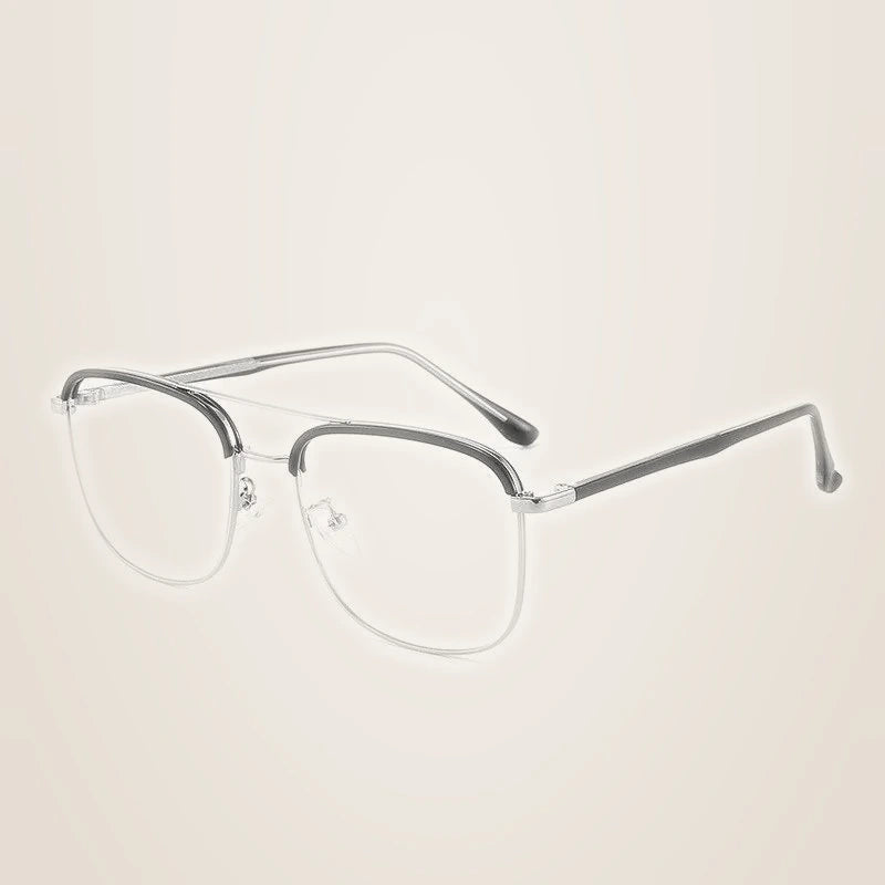 Unisex Full Rim Double Bridge TR90 Alloy Frame Eyeglasses Cl20370 - Black silver