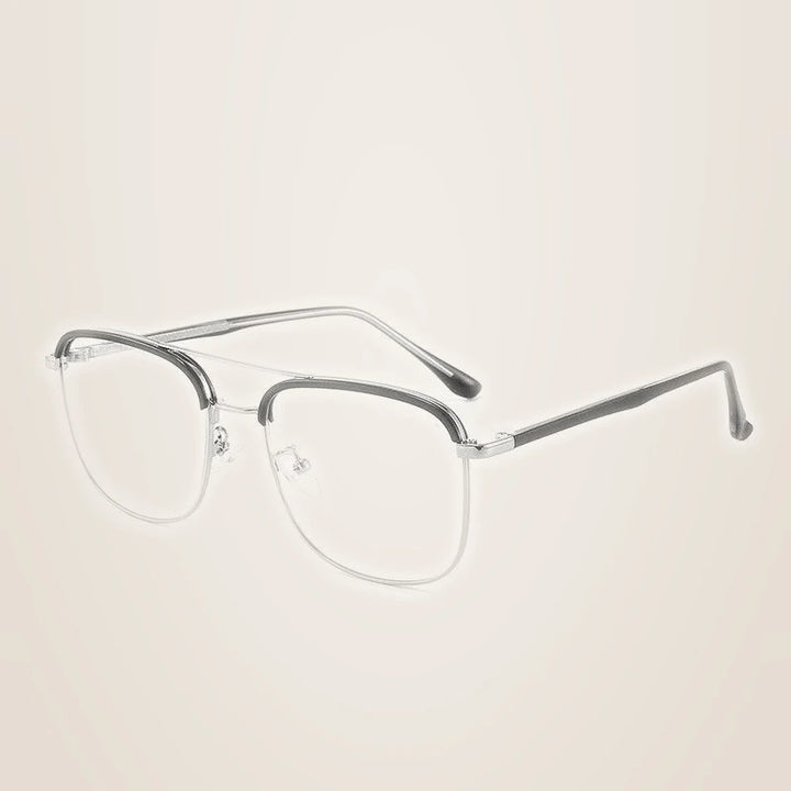 Unisex Full Rim Double Bridge TR90 Alloy Frame Eyeglasses Cl20370 - Black silver