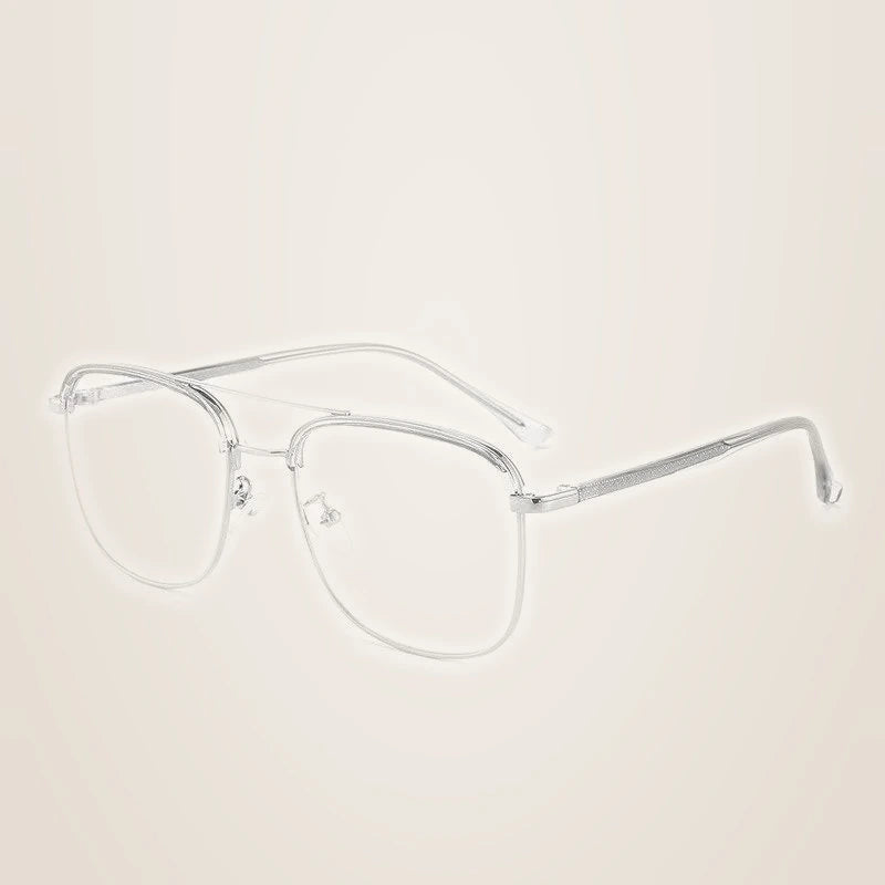 Unisex Full Rim Double Bridge TR90 Alloy Frame Eyeglasses Cl20370 - Clear gray silver