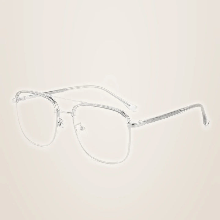 Unisex Full Rim Double Bridge TR90 Alloy Frame Eyeglasses Cl20370 - Clear gray silver