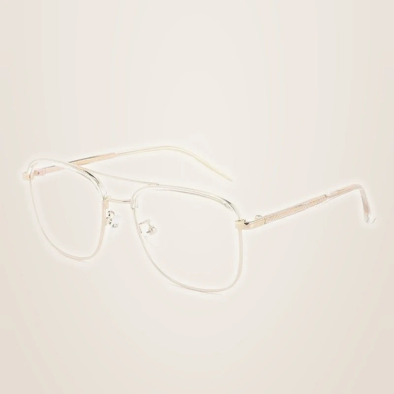 Unisex Full Rim Double Bridge TR90 Alloy Frame Eyeglasses Cl20370 - Transparent gold