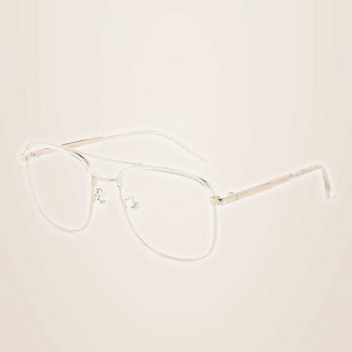 Unisex Full Rim Double Bridge TR90 Alloy Frame Eyeglasses Cl20370 - Transparent gold