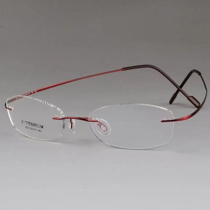Unisex Rimless Eyeglasses Titanium Frame 8007 - Red