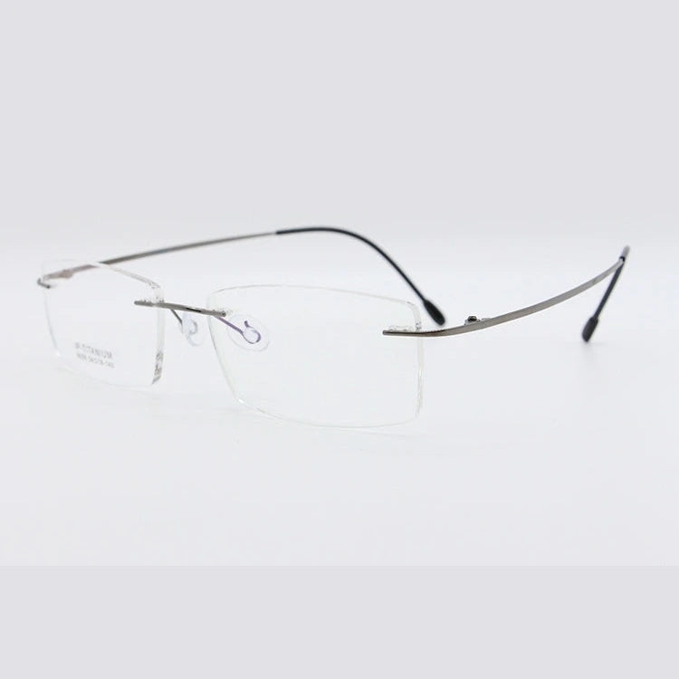 Unisex Rimless Titanium Frame Eyeglasses Customizable Lenses 9006 - black