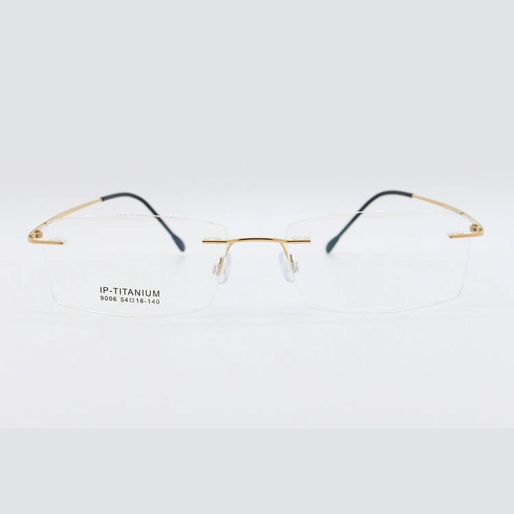 Unisex Rimless Titanium Frame Eyeglasses Customizable Lenses 9006 - Gold