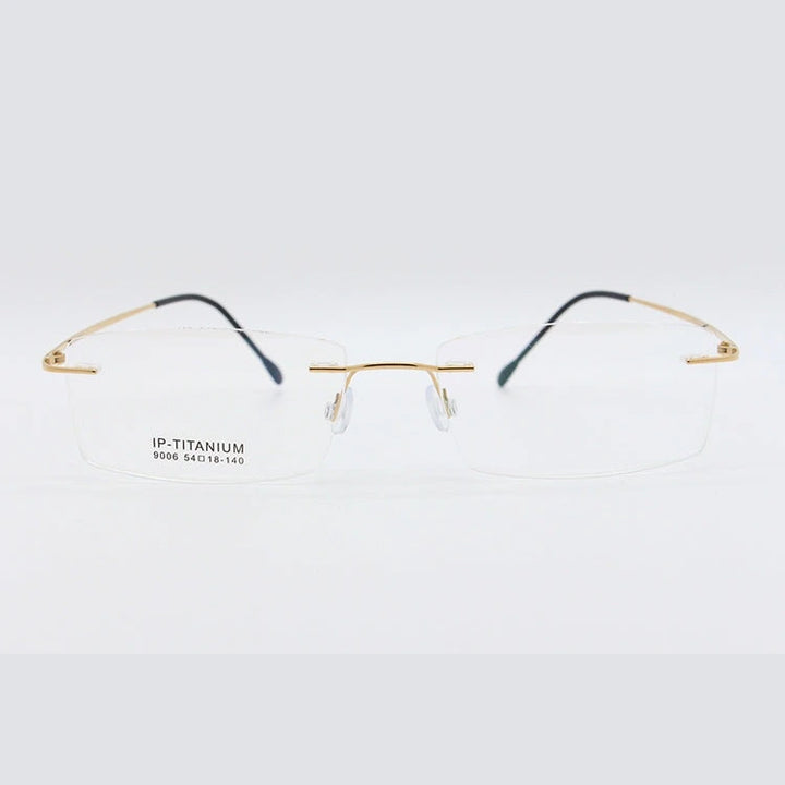 Unisex Rimless Titanium Frame Eyeglasses Customizable Lenses 9006 - Gold