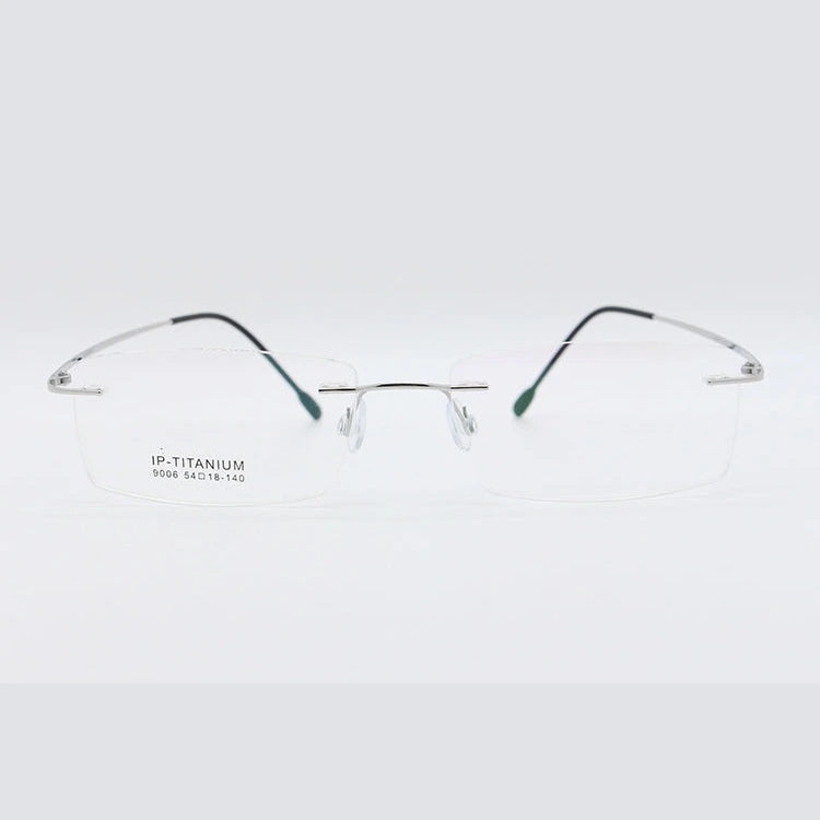 Unisex Rimless Titanium Frame Eyeglasses Customizable Lenses 9006 - Silver
