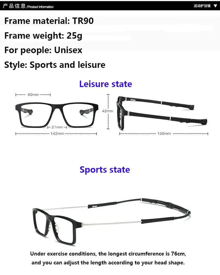 Unisex Sport Clip On Sunglasses Night Vision Titanium Eyeglasses 2212 - Size Chart