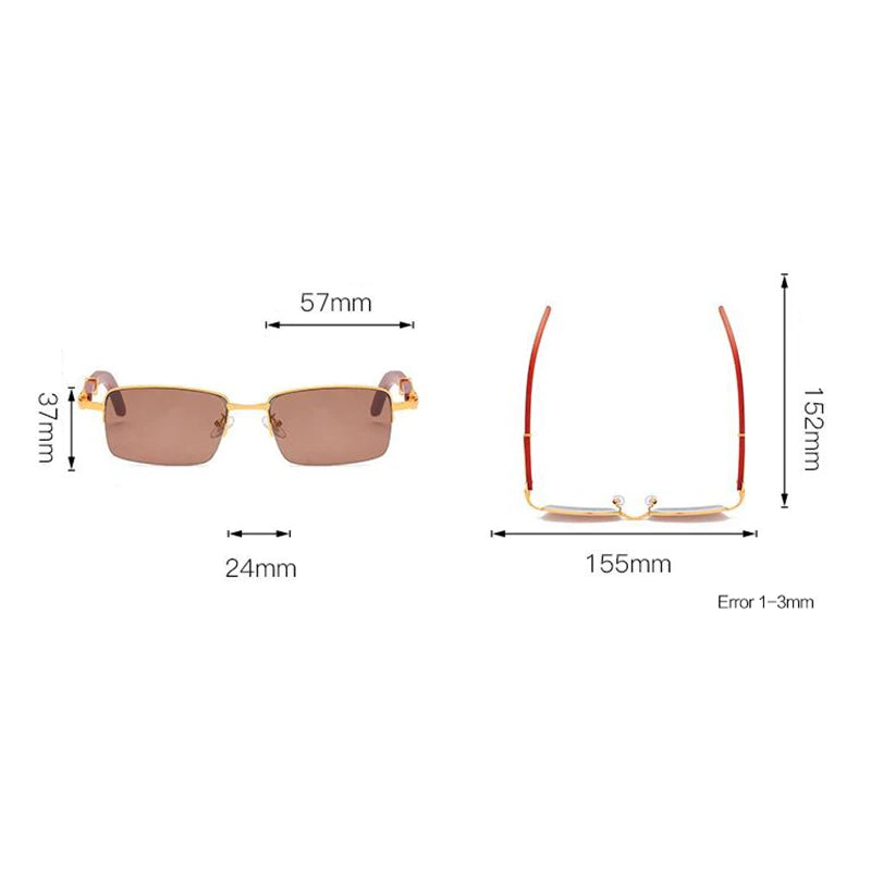 Vazrobe Unisex Semi Rim Rectangle Wood Titanium UV400 Sunglasses 3757 - Size Chart
