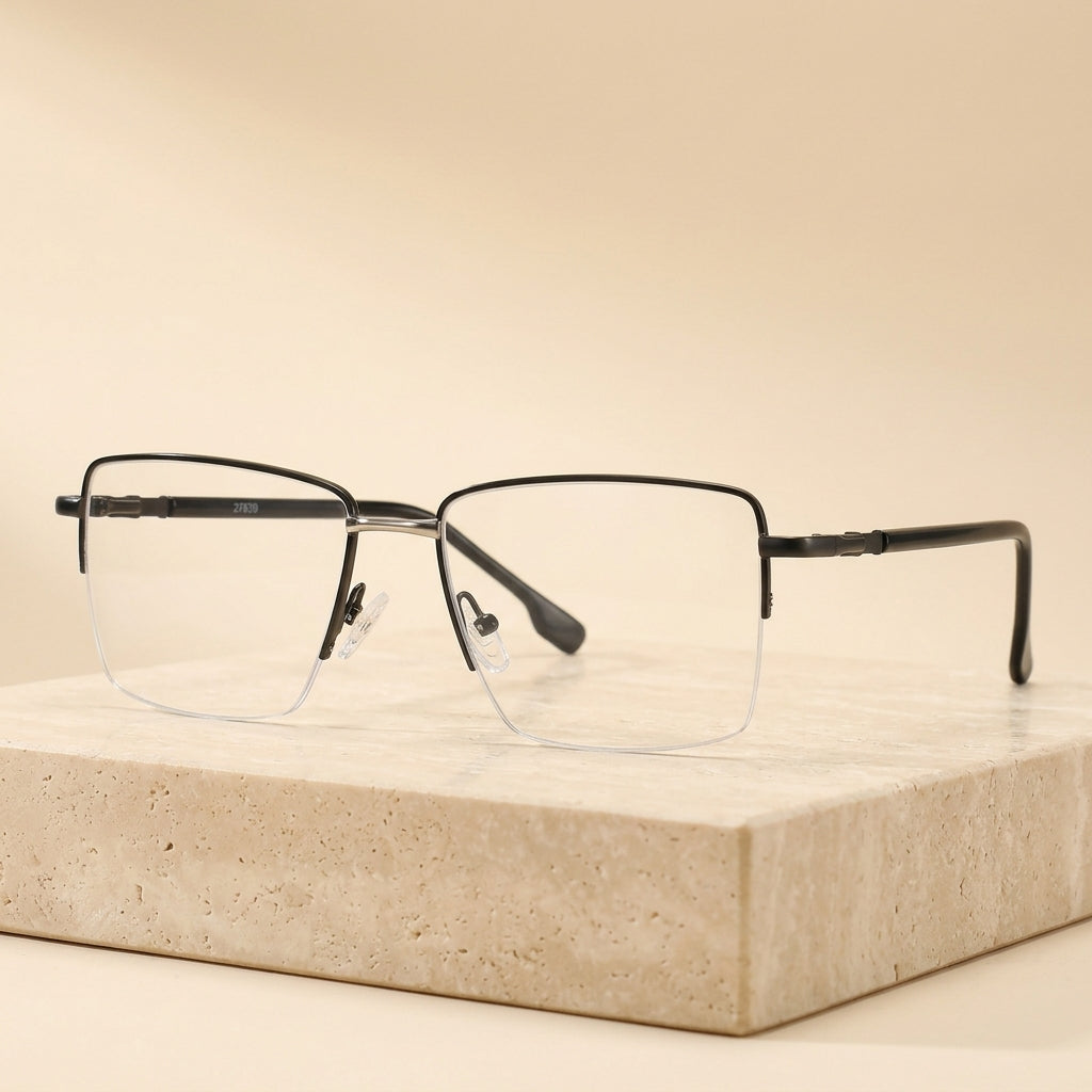 Vicky Men's Full Rim Rectangle Stainless Steel Eyeglasses 27639 - Luxury Studio Cover
