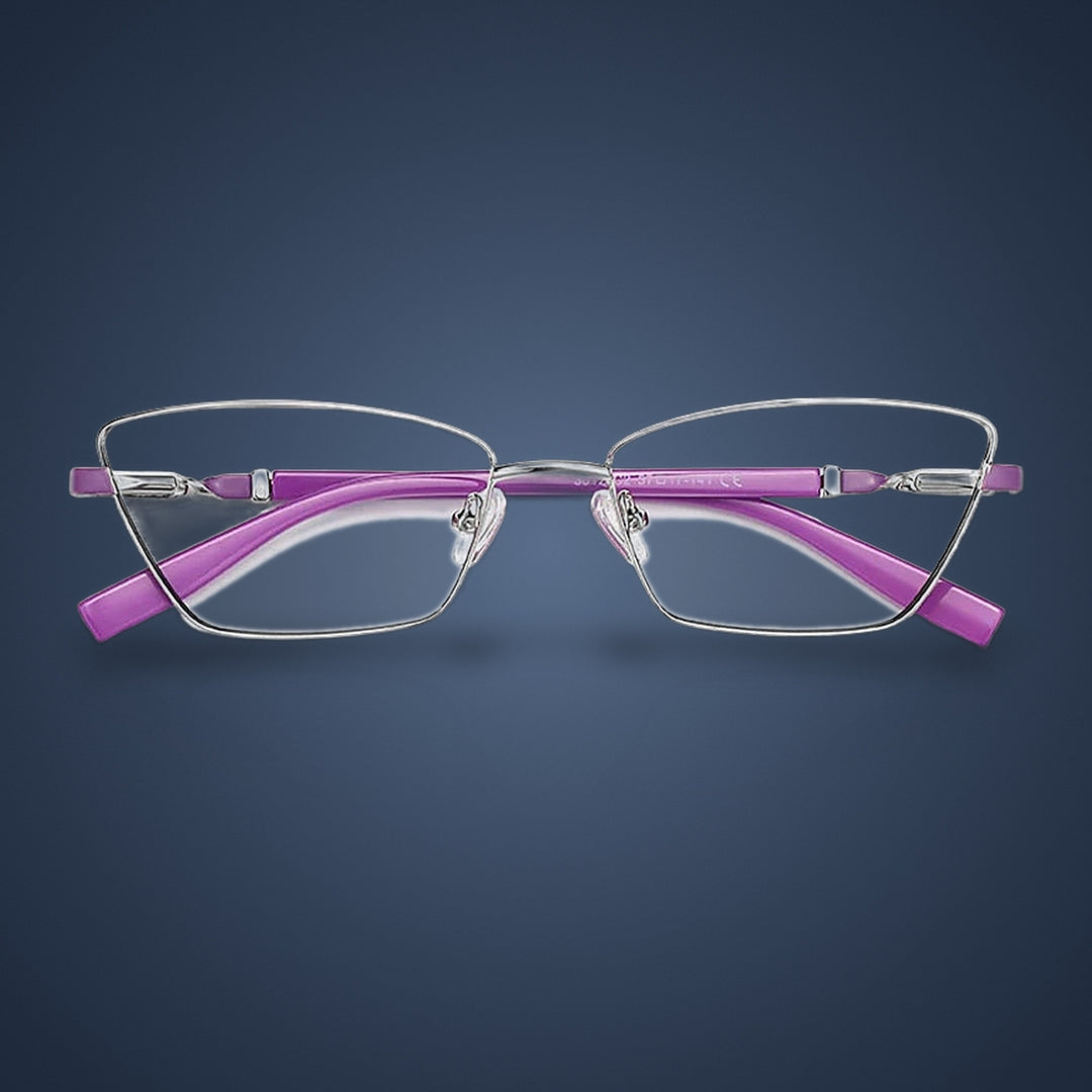 Vicky Unisex Full Rim Square Stainless Steel Reading Glasses 3012 — C2 Silvery / Purple