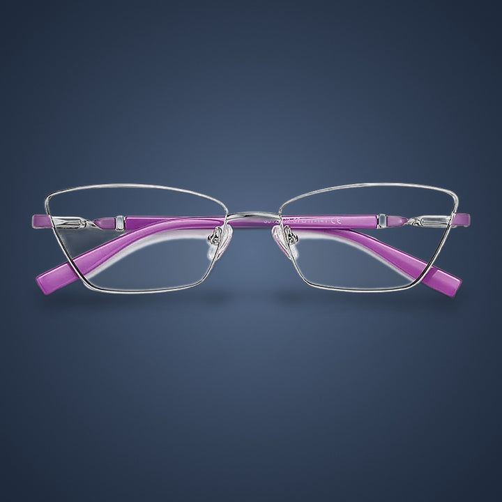 Vicky Unisex Full Rim Square Stainless Steel Reading Glasses 3012 — C2 Silvery / Purple