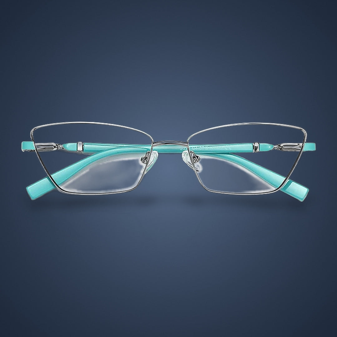 Vicky Unisex Full Rim Square Stainless Steel Reading Glasses 3012 — C4 Silvery / Green