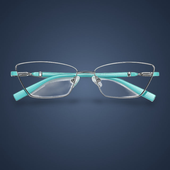 Vicky Unisex Full Rim Square Stainless Steel Reading Glasses 3012 — C4 Silvery / Green