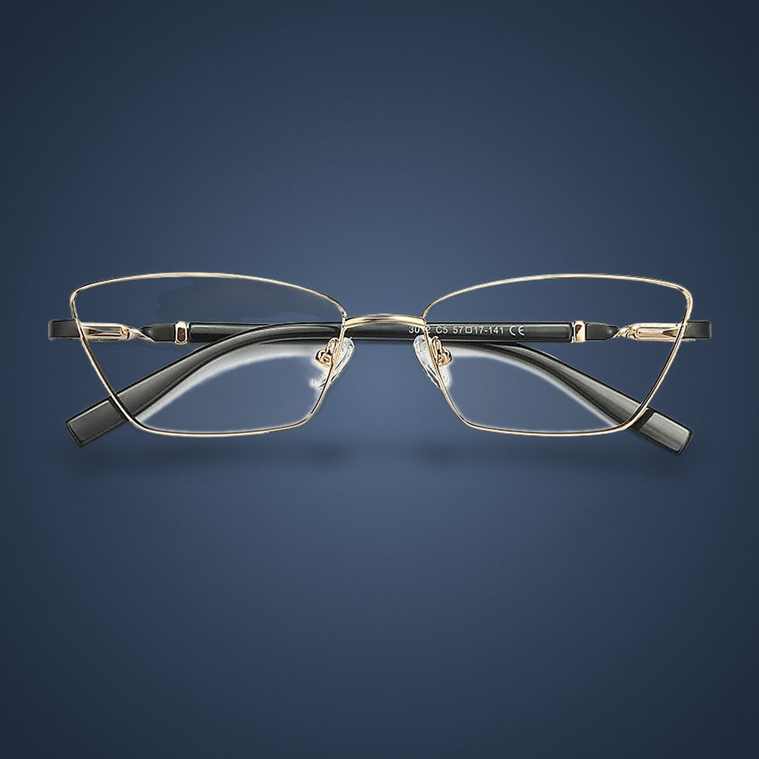 Vicky Unisex Full Rim Square Stainless Steel Reading Glasses 3012 — C5 Gold / Black