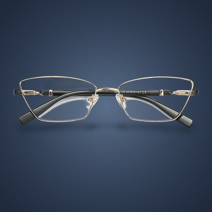 Vicky Unisex Full Rim Square Stainless Steel Reading Glasses 3012 — C5 Gold / Black