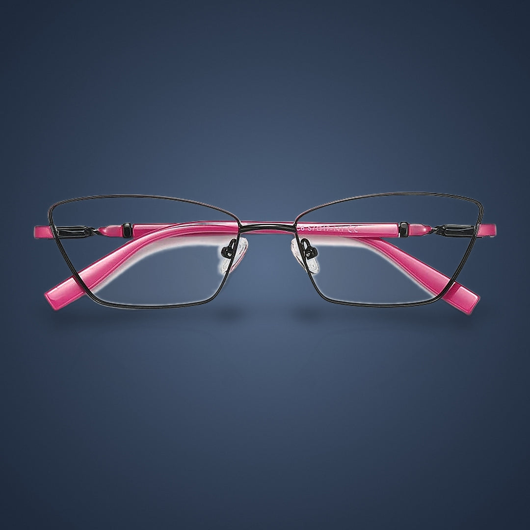 Vicky Unisex Full Rim Square Stainless Steel Reading Glasses 3012 — C6 Black / Rose Red