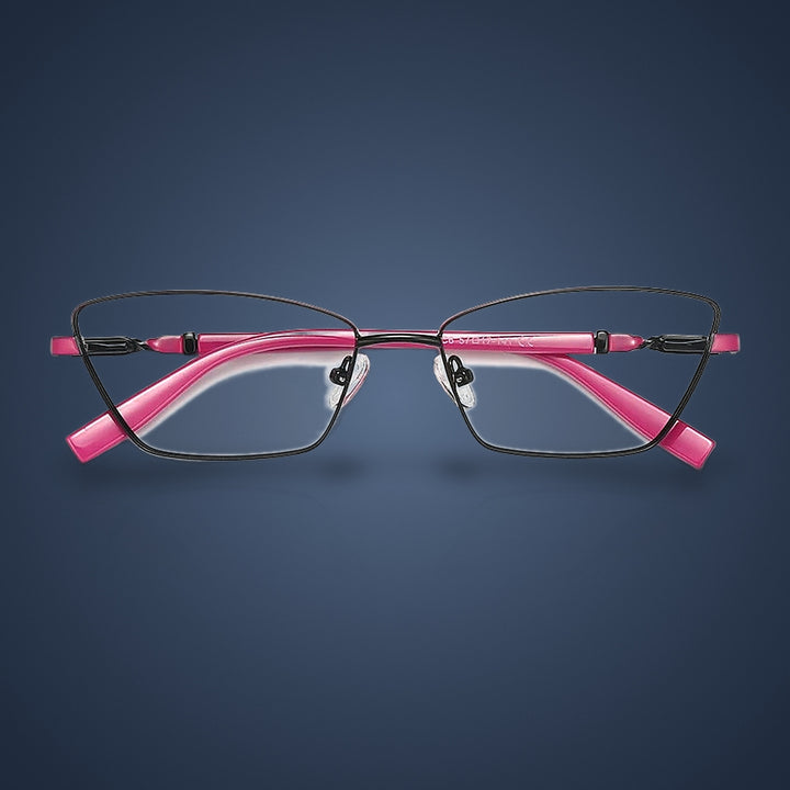Vicky Unisex Full Rim Square Stainless Steel Reading Glasses 3012 — C6 Black / Rose Red
