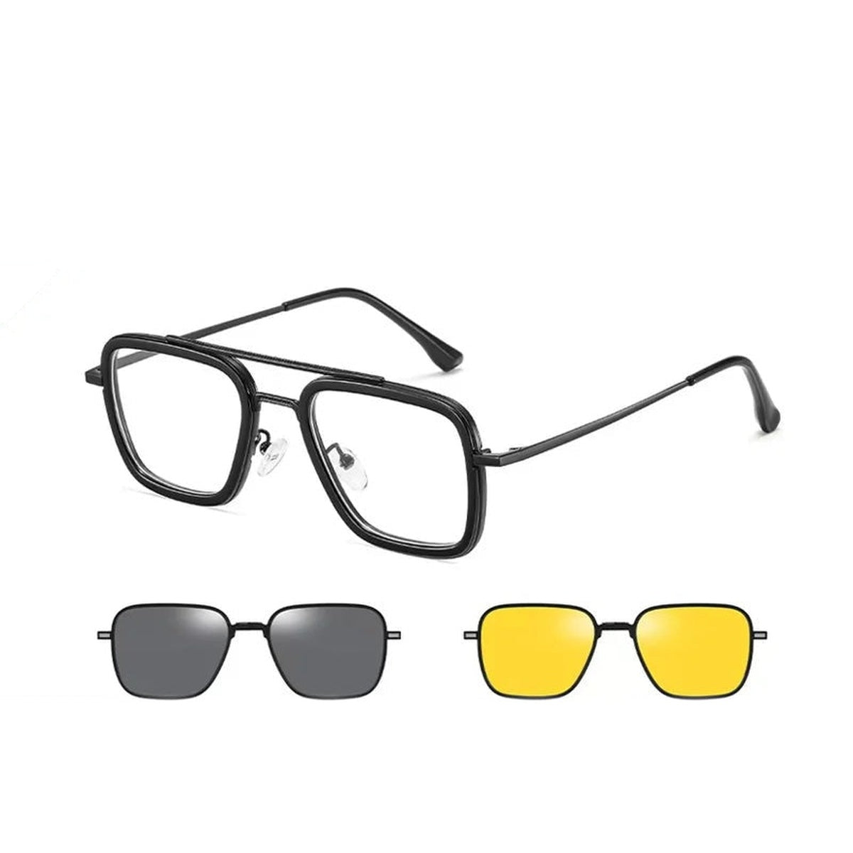 Vicky Men's Full Rim Square Double Bridge Magnetic Clip-On Eyeglasses 7701 - 7701-C1