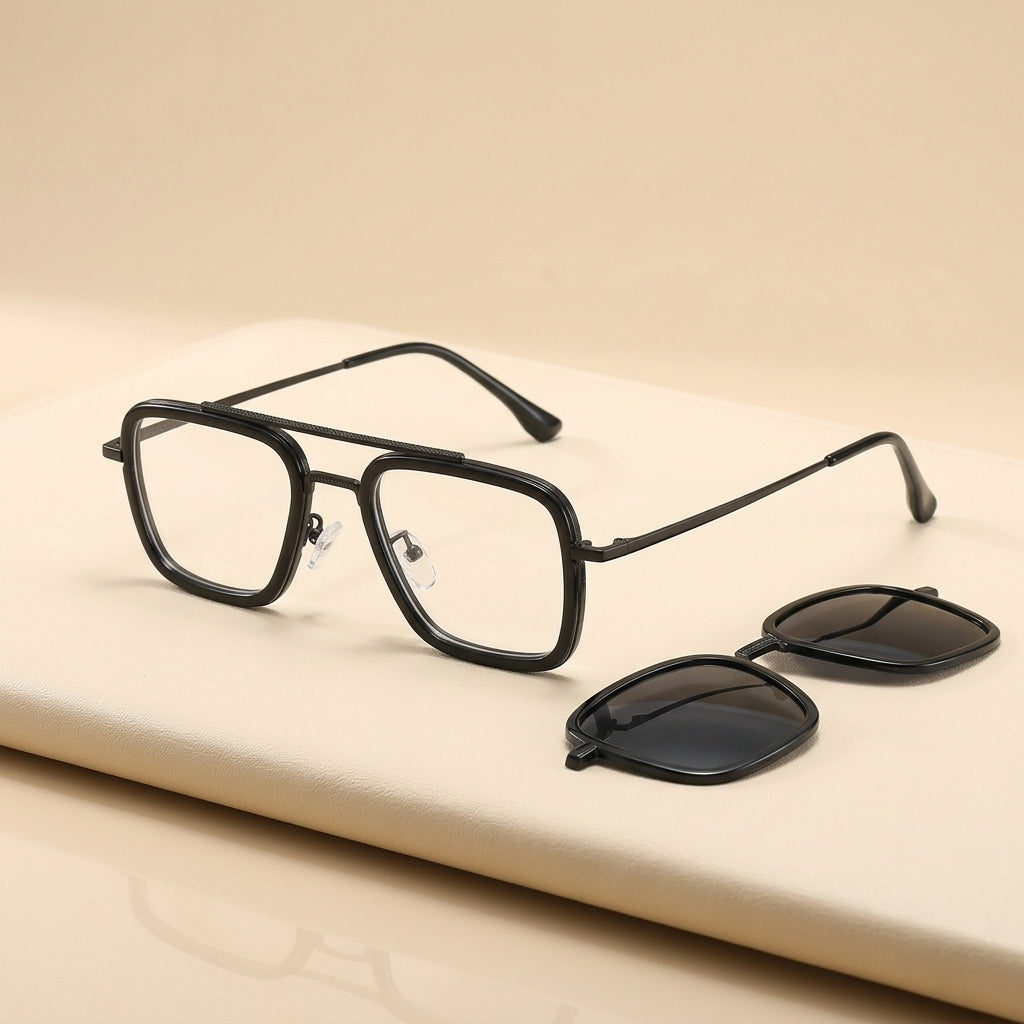 Vicky Men's Full Rim Square Double Bridge Magnetic Clip-On Eyeglasses 7701 - Luxury Studio Cover