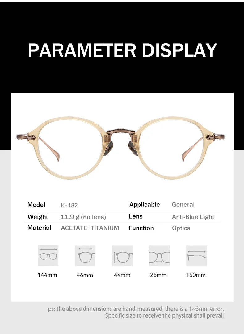 Vicky Unisex Full Rim Oval Acetate Titanium Reading Glasses 517182 - Size Chart