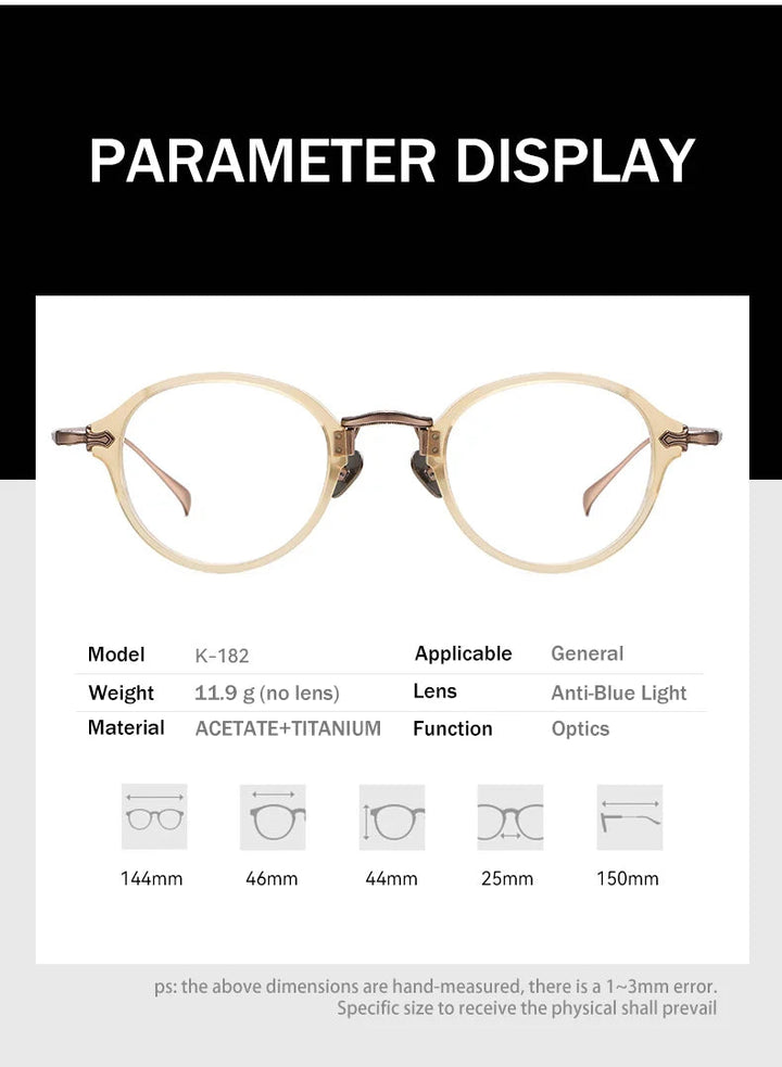 Vicky Unisex Full Rim Oval Acetate Titanium Reading Glasses 517182 - Size Chart
