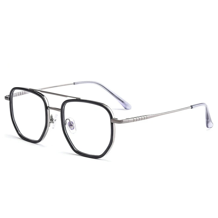 Vicky Unisex Full Rim Oval Double Bridge Titanium Reading Glasses 621361 - L1361-BLK-GRAY