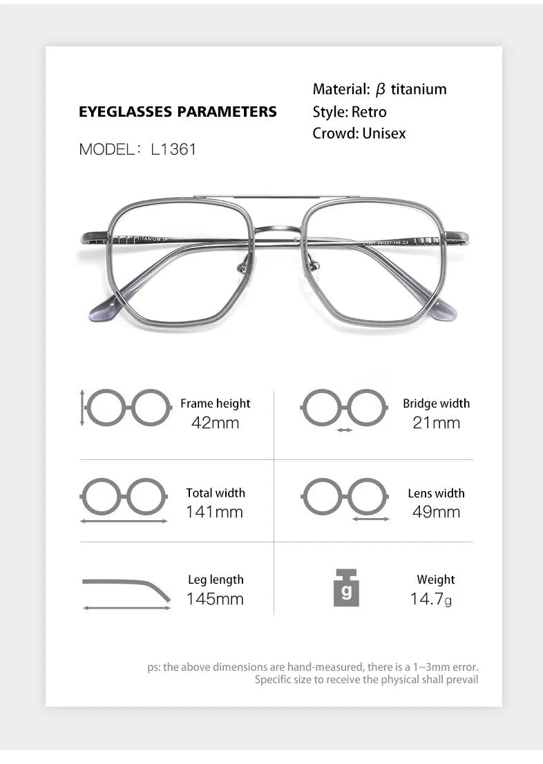 Vicky Unisex Full Rim Oval Double Bridge Titanium Reading Glasses 621361 - Size Chart