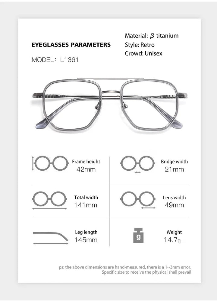 Vicky Unisex Full Rim Oval Double Bridge Titanium Reading Glasses 621361 - Size Chart