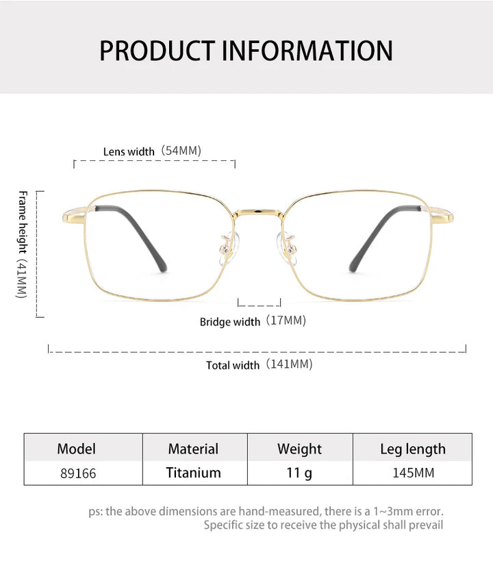 Vicky Unisex Full Rim Rectangle Blue Light Prescription Eyeglasses 89166 - Size Chart Scheda Tecnica