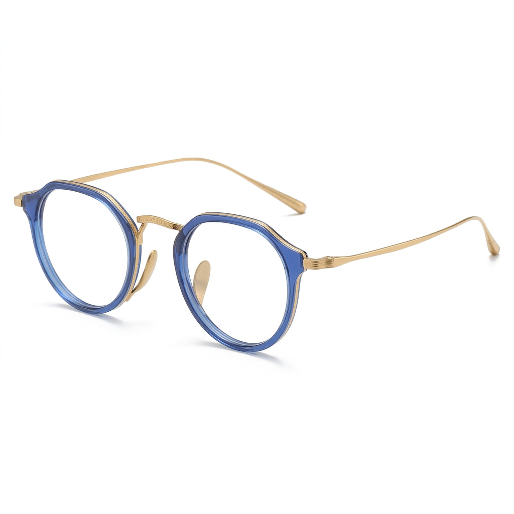 Vicky Unisex Full Rim Round Acetate Blue Light Prescription Eyeglasses KMN1113 - KMN1113-C12