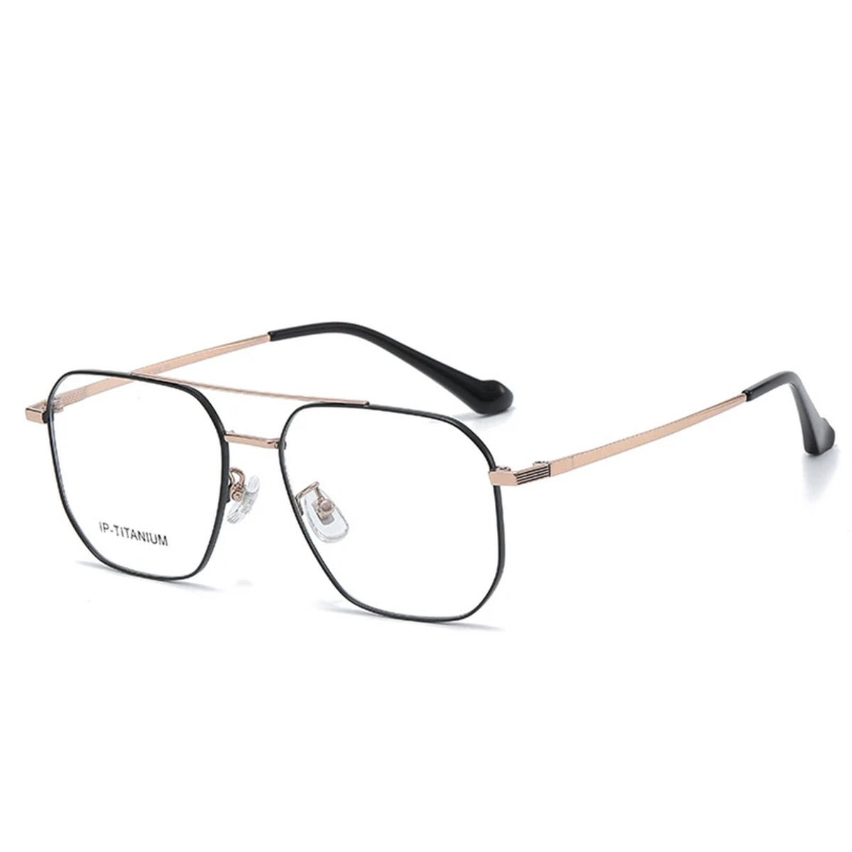 Vicky Unisex Full Rim Square Double Bridge Titanium Reading Glasses 698434 - 98434-black gold
