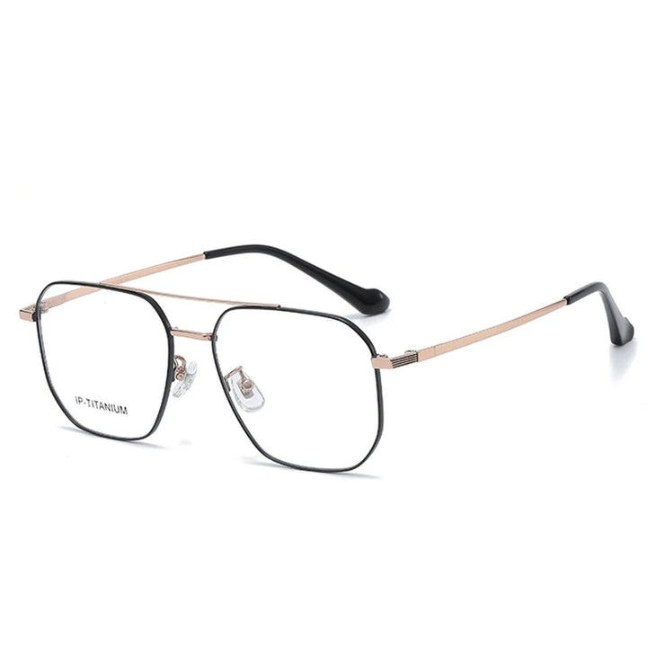 Vicky Unisex Full Rim Square Double Bridge Titanium Reading Glasses 698434 - 98434-black gold