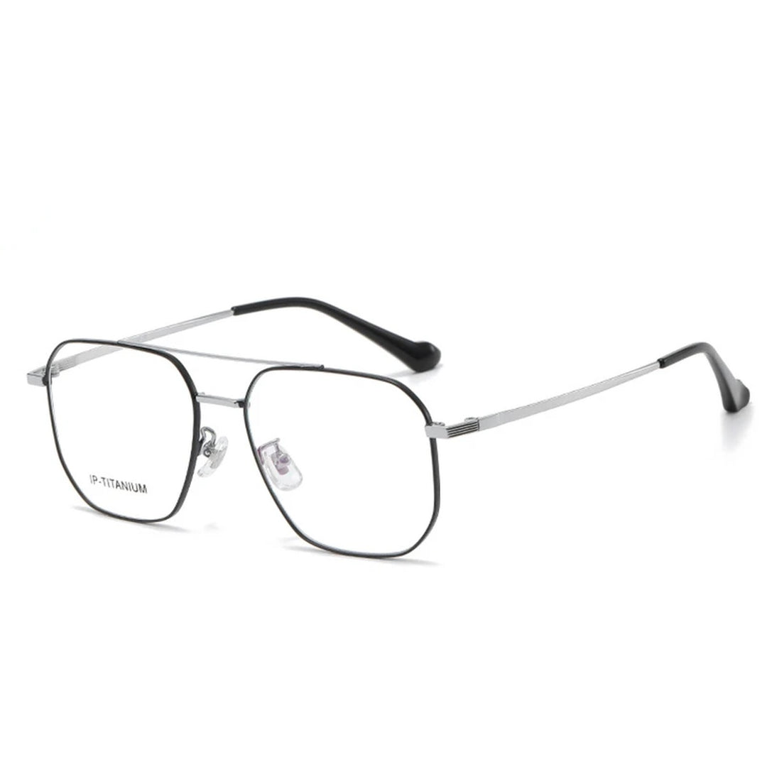 Vicky Unisex Full Rim Square Double Bridge Titanium Reading Glasses 698434 - 98434-black silver