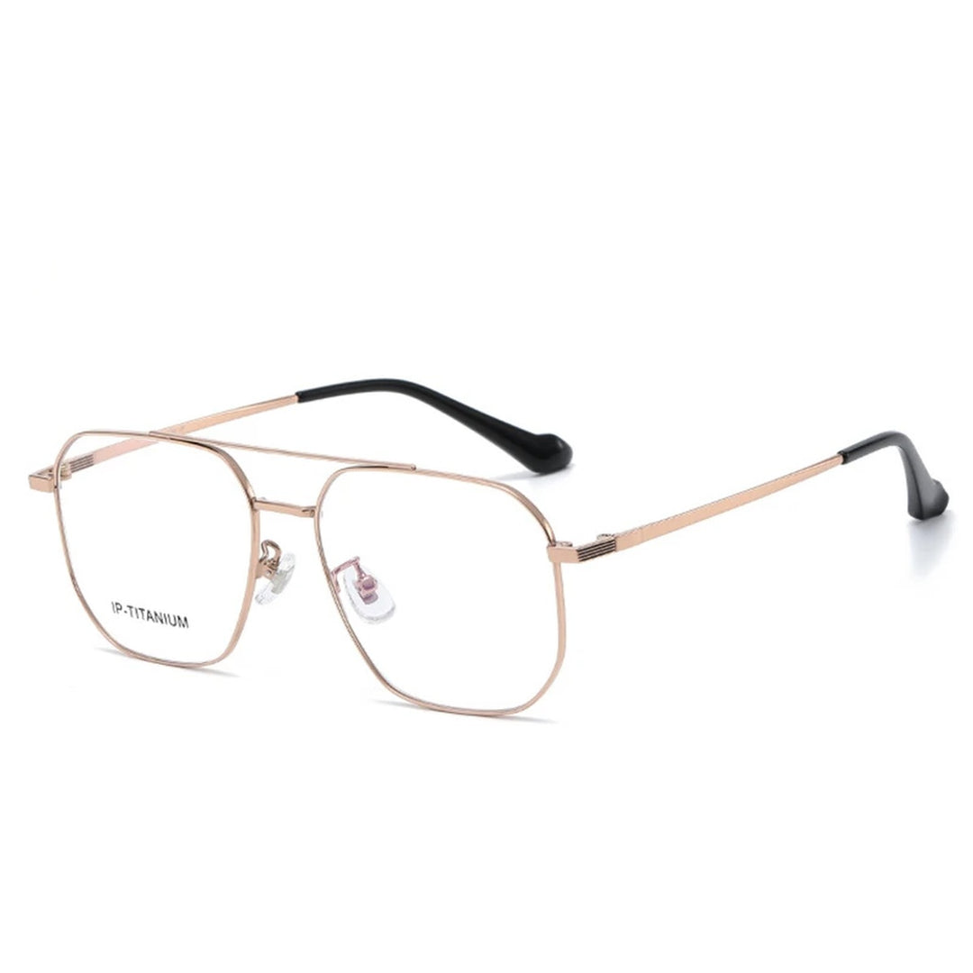 Vicky Unisex Full Rim Square Double Bridge Titanium Reading Glasses 698434 - 98434-rose gold
