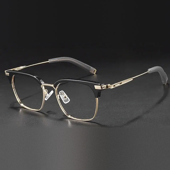 Vicky Unisex Full Rim Square Titanium Acetate Reading Glasses 814107 - SS-107-black gold