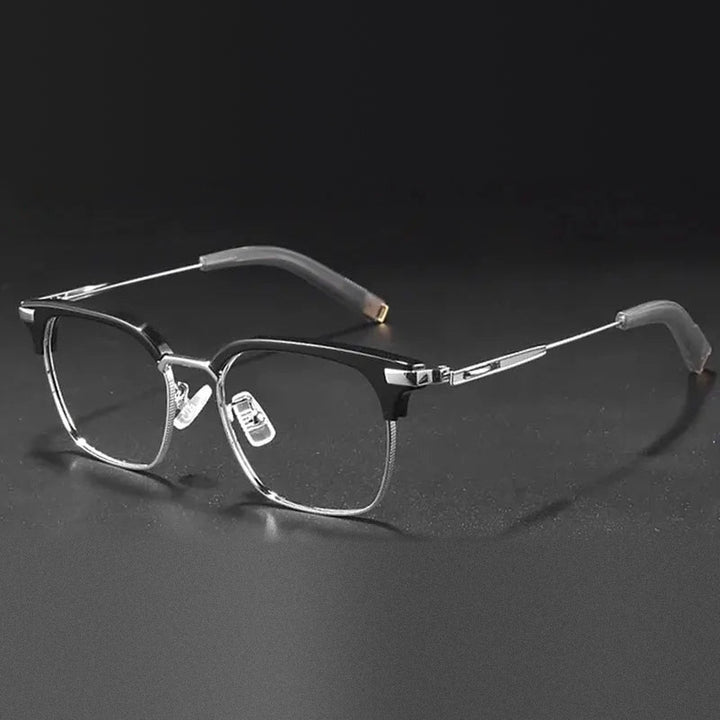 Vicky Unisex Full Rim Square Titanium Acetate Reading Glasses 814107 - SS-107- black silver