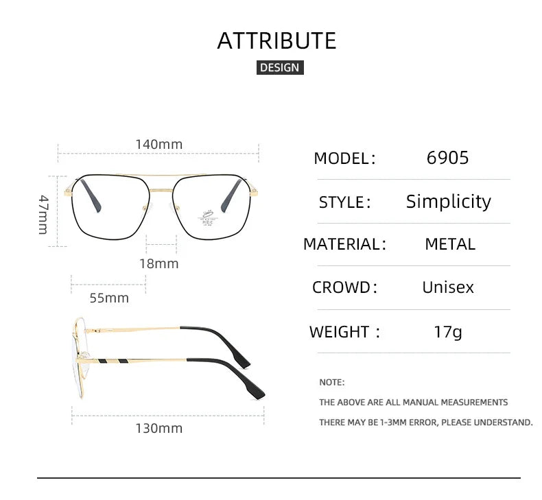 Vicky Unisex Full Rim Square Double Bridge Alloy Reading Glasses 46905
