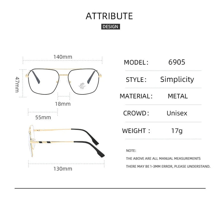Vicky Unisex Full Rim Square Double Bridge Alloy Reading Glasses 46905