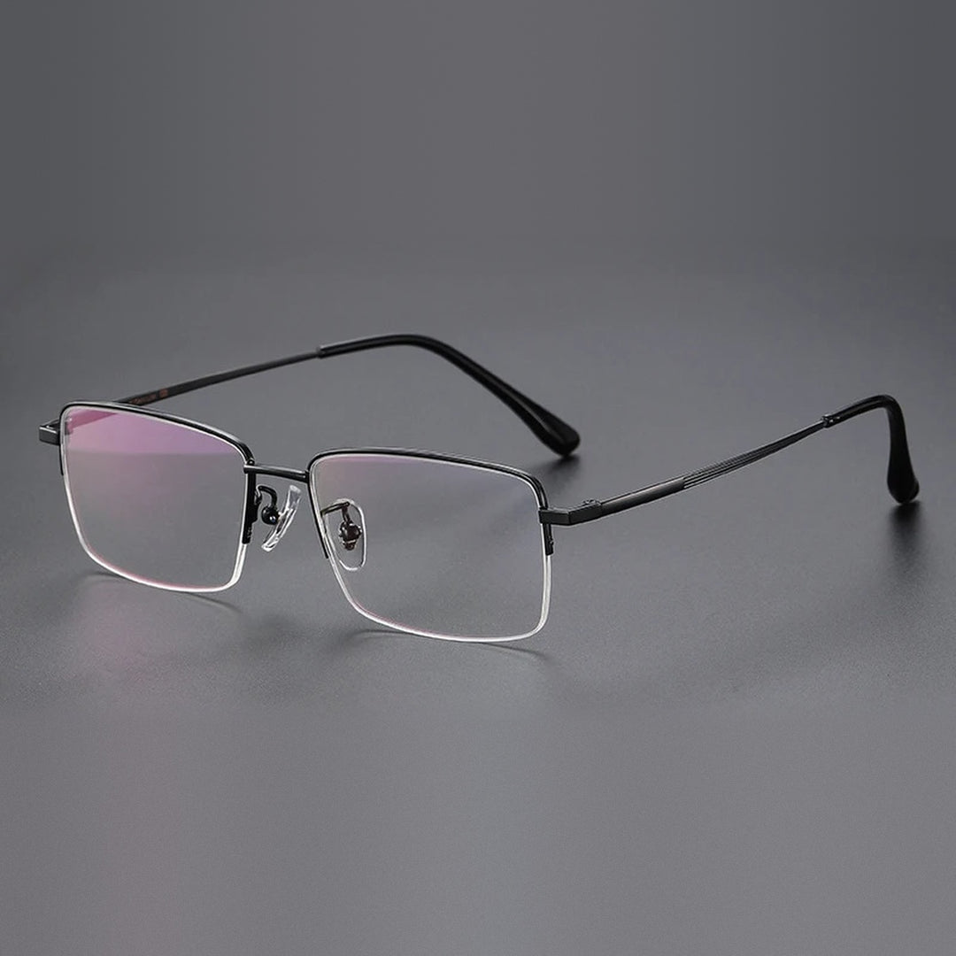 Vicky Unisex Semi Rim Square Titanium Reading Glasses 18012 - 18012-black