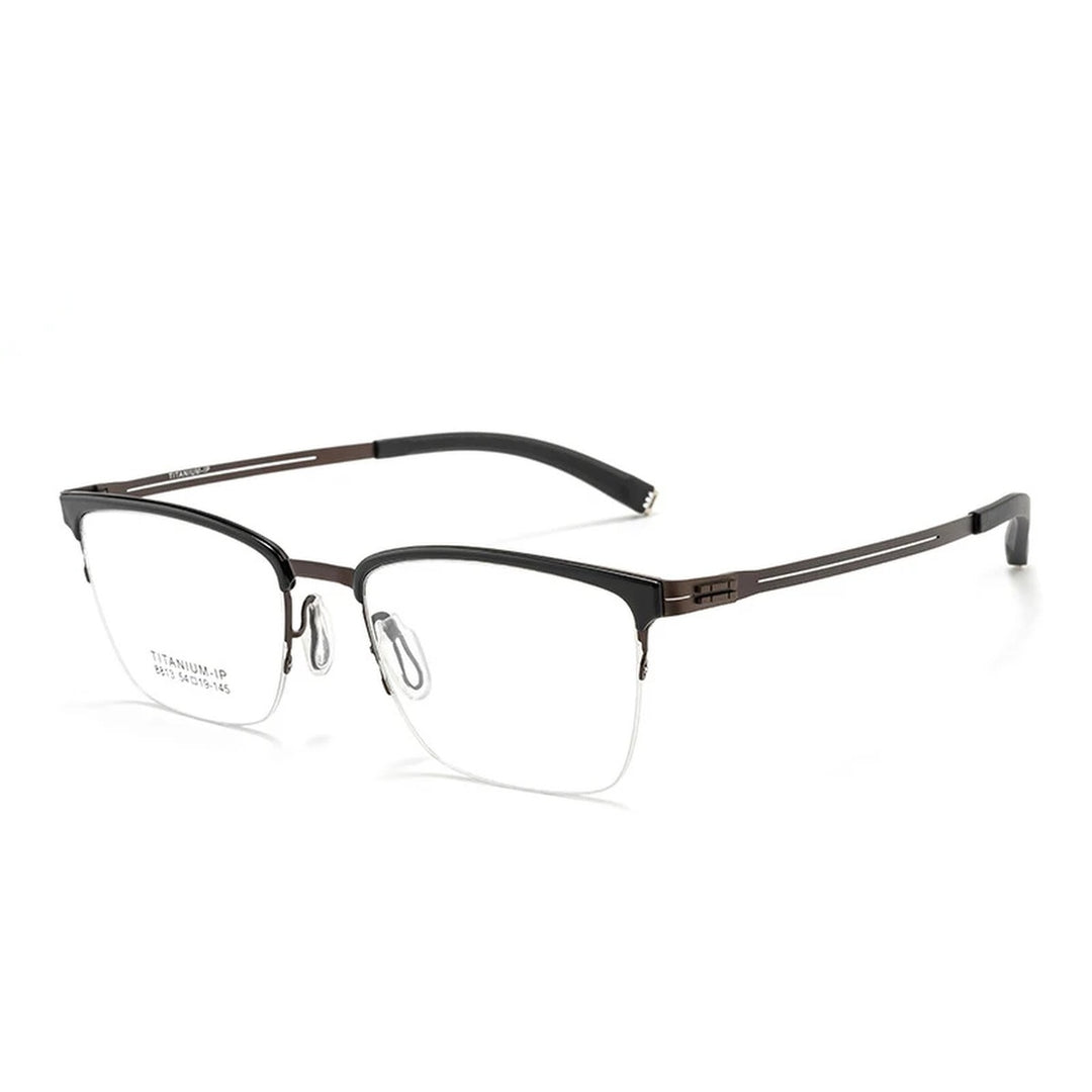 Vicky Unisex Semi Rim Square Titanium Reading Glasses 628813 - C8813T-BLK-BRN