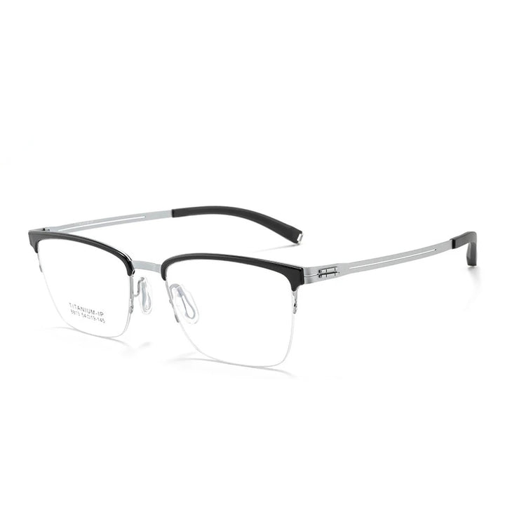 Vicky Unisex Semi Rim Square Titanium Reading Glasses 628813 - C8813T-BLK-SLV